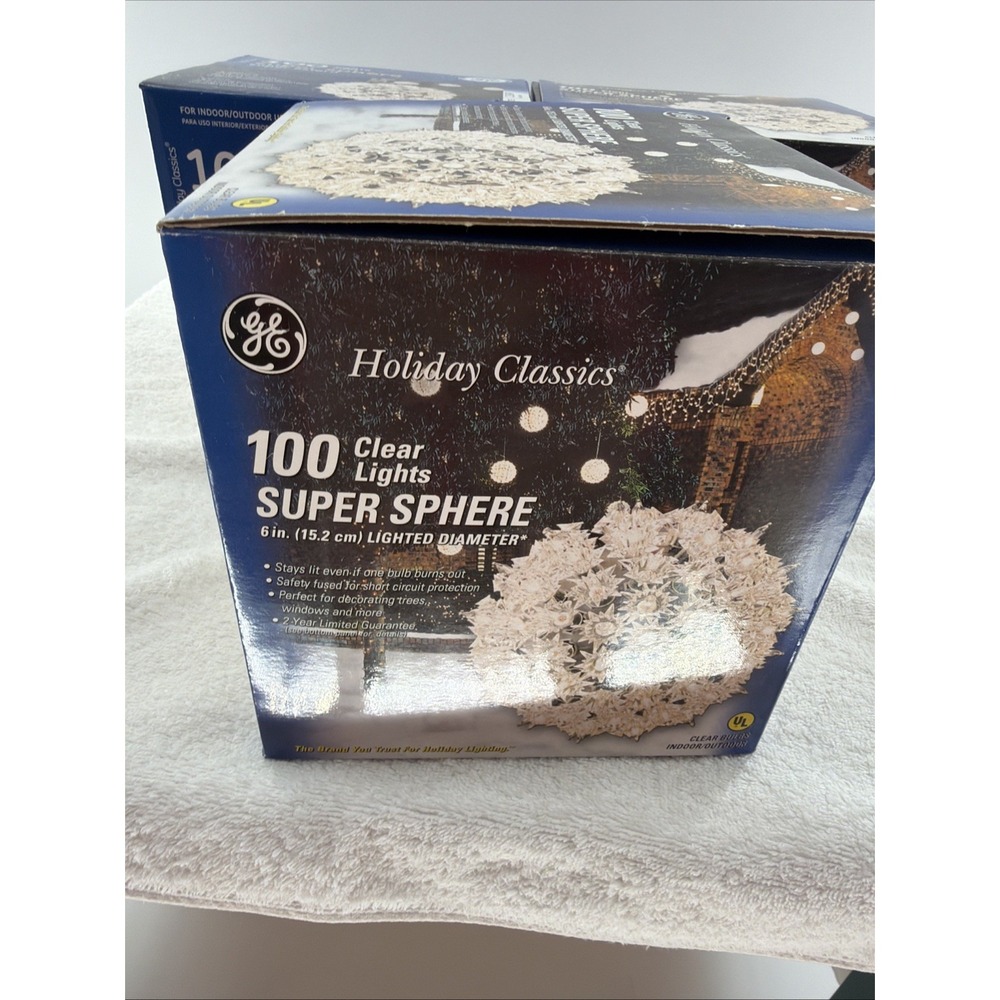 Set 3 GE Holiday Classics 100 Lights Super Sphere Ball Clear Indoor Outdoor 6" - Picture 3 of 7